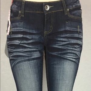 Indigo blue Women’s BH Jeans wrinkles design stone wash stretch boot cut low cut